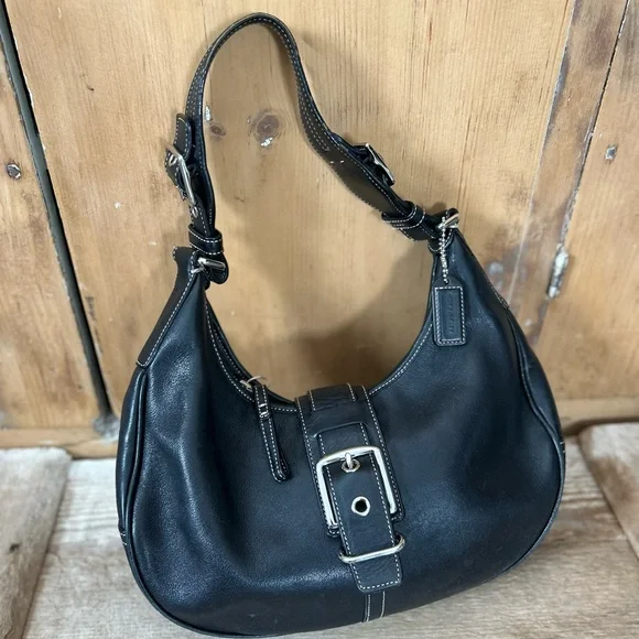 Coach Black Leather y2k Hobo with Buckle - Picture 1 of 7